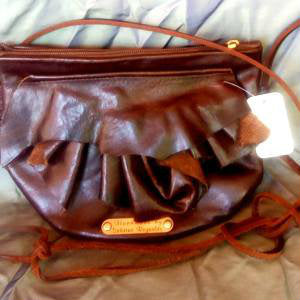 Small Genuine Leather Shoulder Bag with Rosette Flap